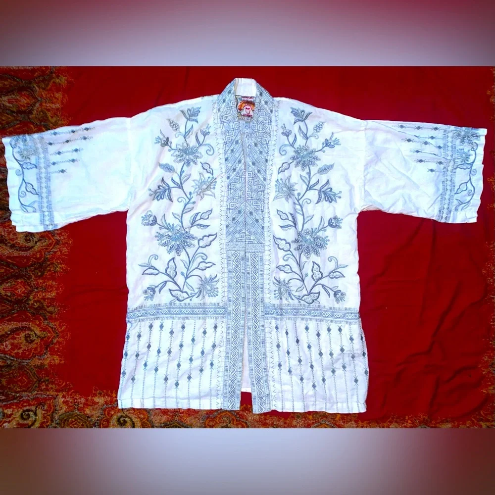 Rare Johnny Was Embroidered Linen Kimono - Picture 1 of 16